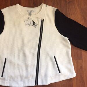 Liz Claiborne Black & White Quilted Moto Jacket – Plus Size 1X